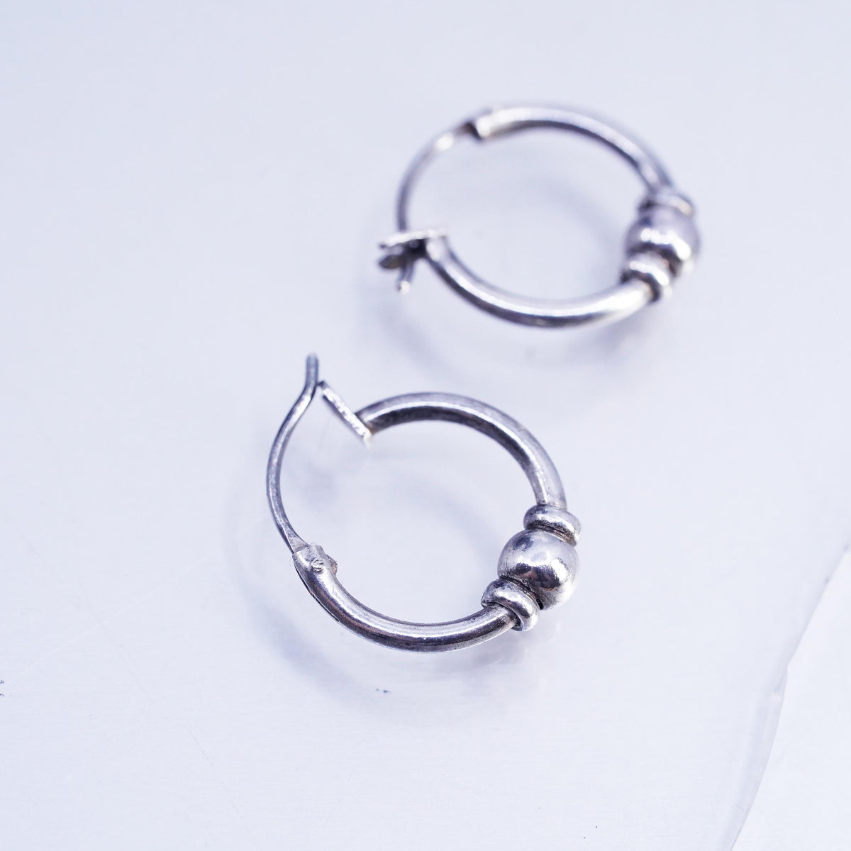 0.5", vintage Sterling silver handmade earrings, 925 hoops with bead
