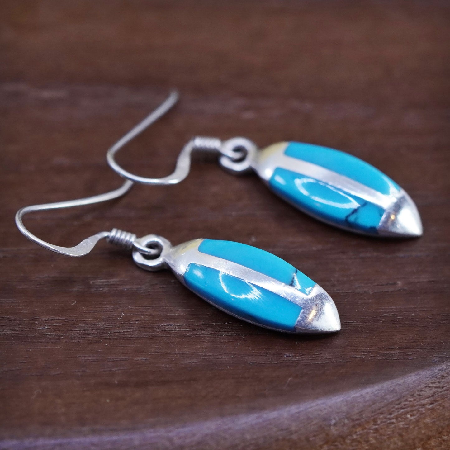 Vintage Sterling 925 silver handmade earrings with turquoise inlay