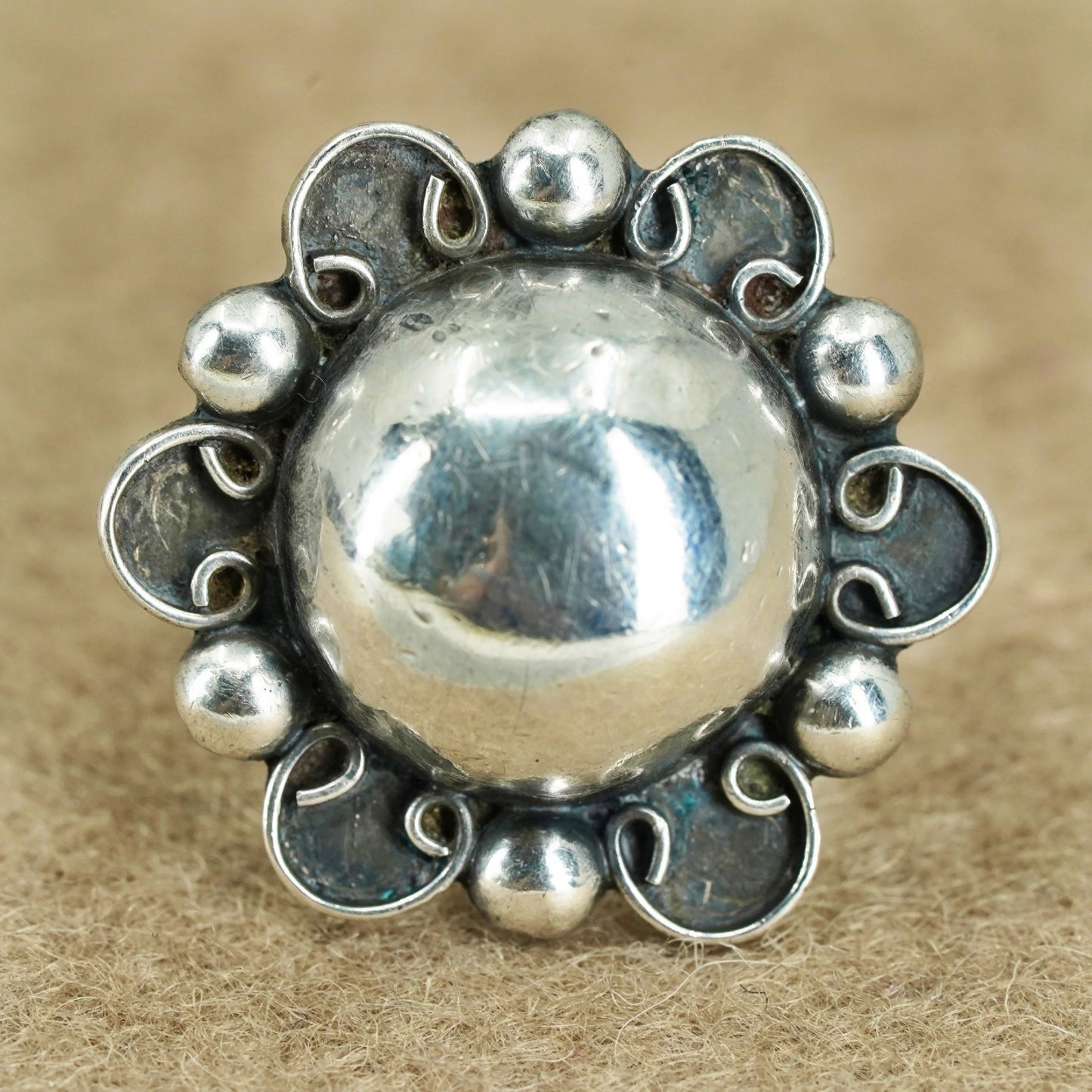 Size 6.75, vintage Mexico Sterling 925 silver handmade ring, beads band