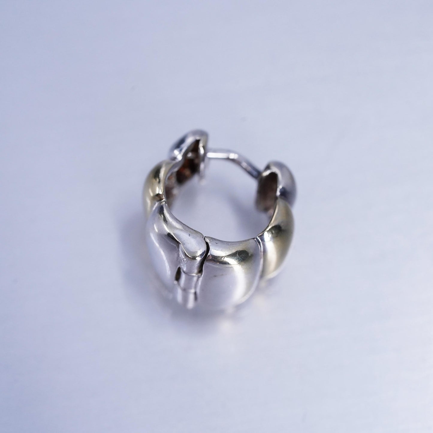 0.5”, vintage two tone Sterling silver single earring, 925 Huggie hoop