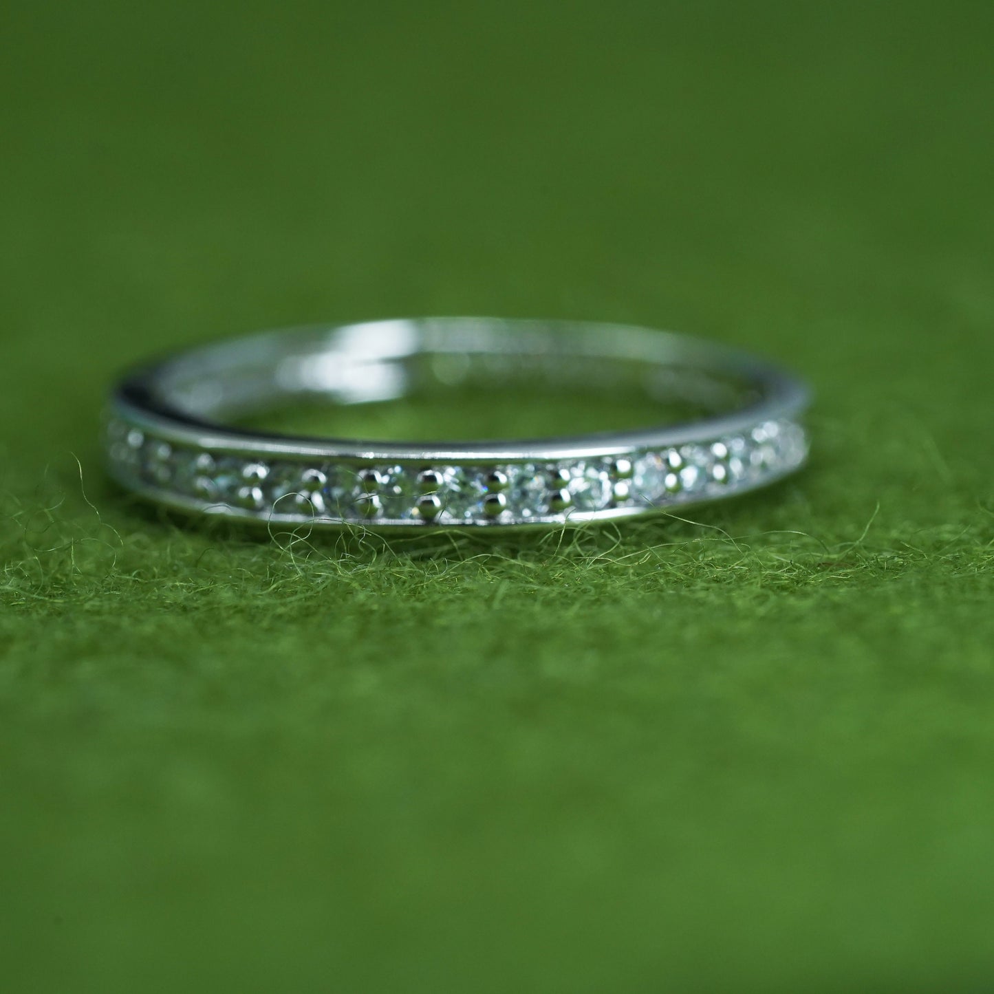 Size 8.25, sterling 925 silver ring with cluster CZ, stackable wedding band