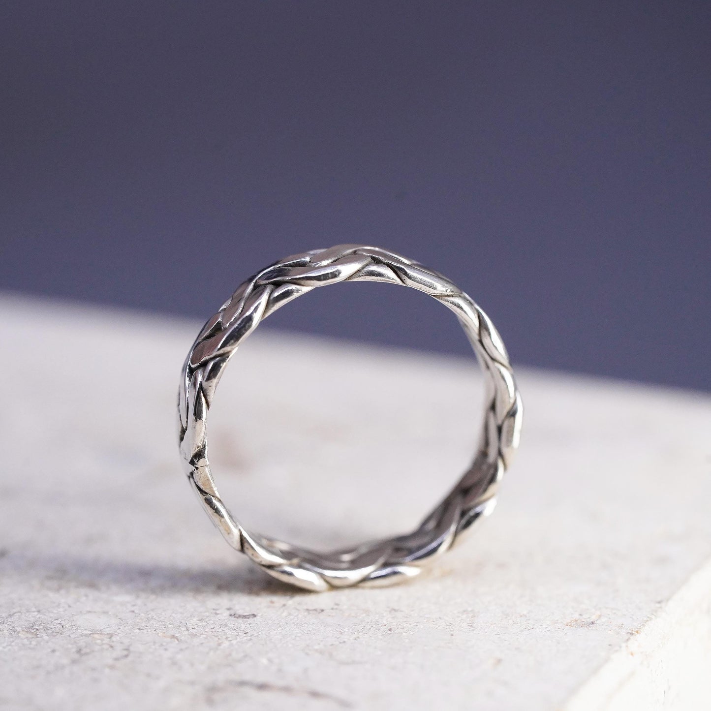 Size 7, vintage Sterling silver handmade ring, solid 925 silver cable band