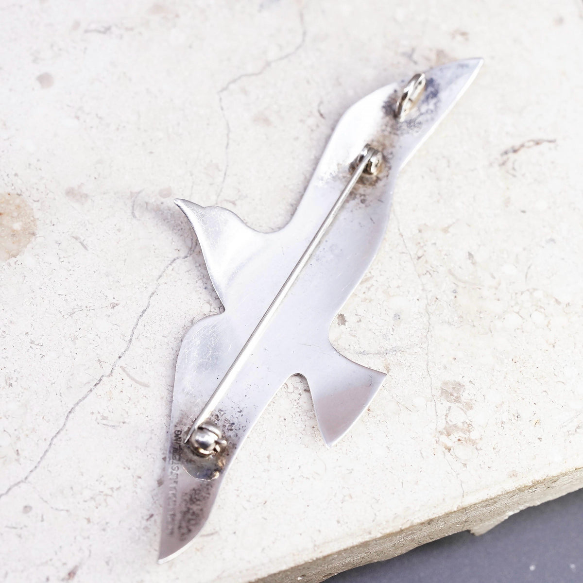Vintage Sterling 925 Silver Seagull Bird Brooch Pin Large Flying Bird Jewelry