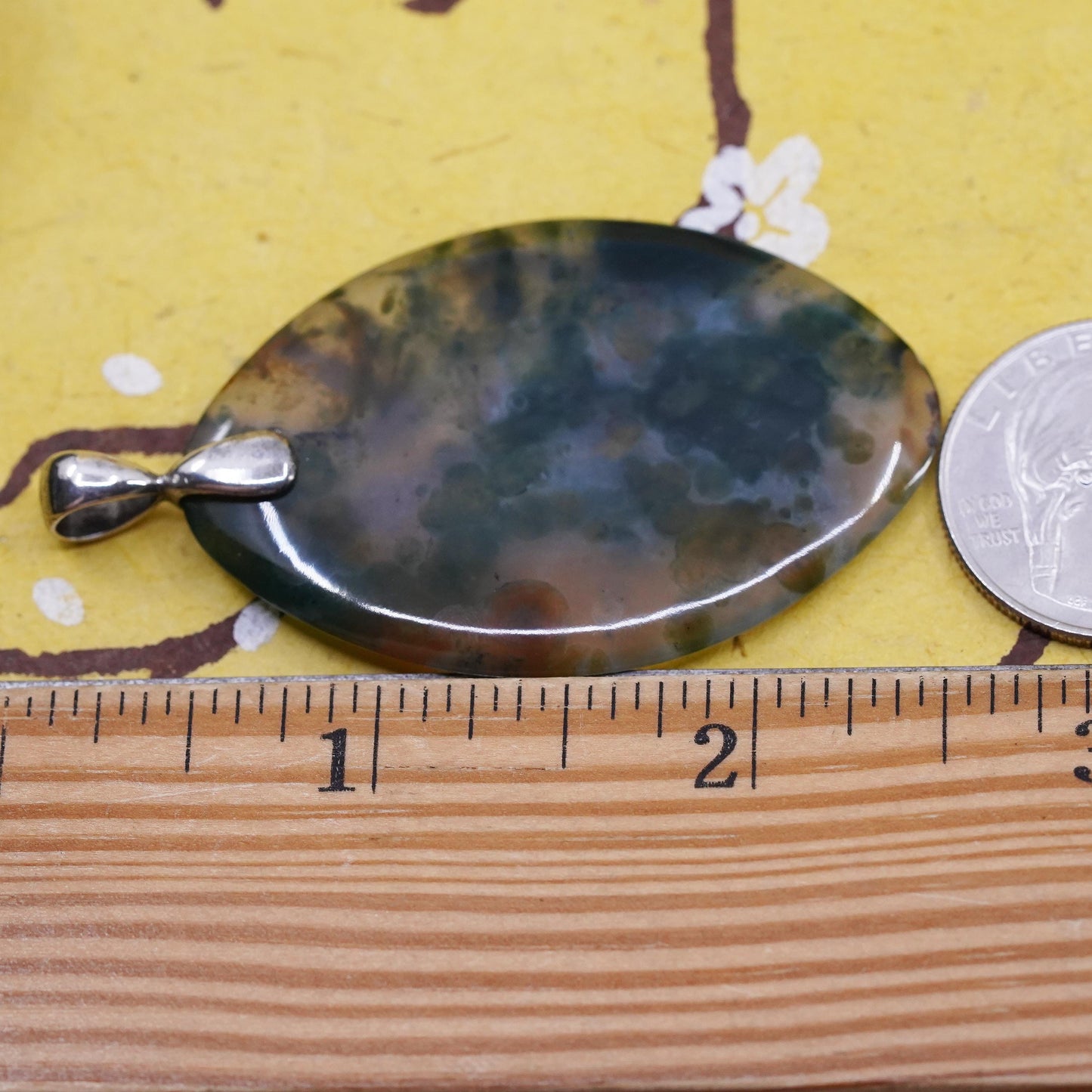 Southwestern Sterling 925 silver handmade oval pendant with moss agate
