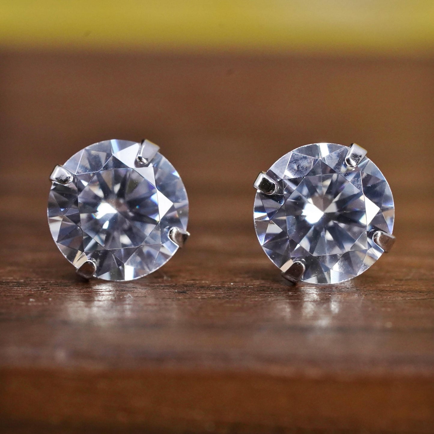 8mm, vintage Sterling 925 silver studs, clear cz earrings