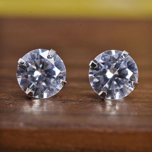 8mm, vintage Sterling 925 silver studs, clear cz earrings