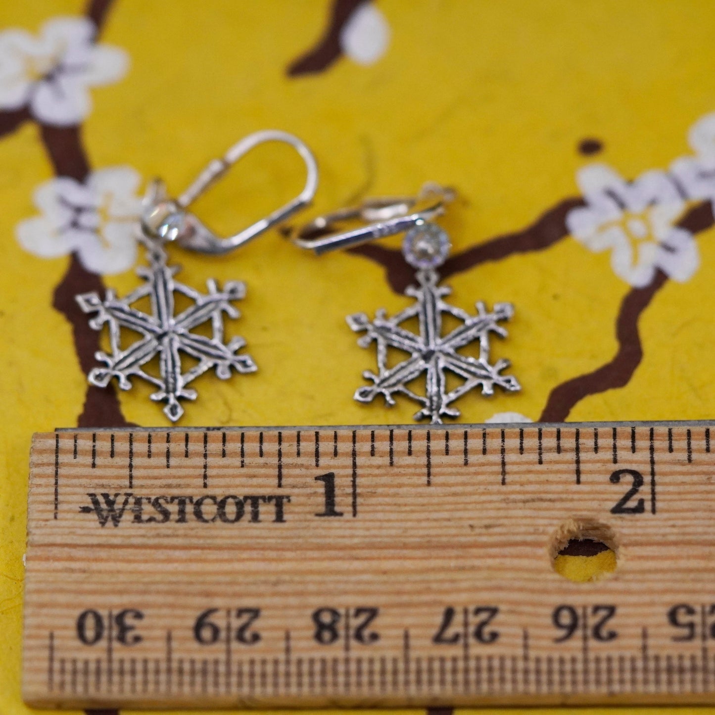 Vintage Sterling silver handmade earrings, 925 snowflake drops