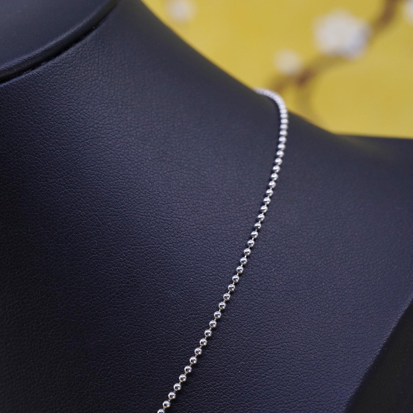 16”, 1mm, vintage Sterling silver beads necklace, Italy 925 curb chain beads