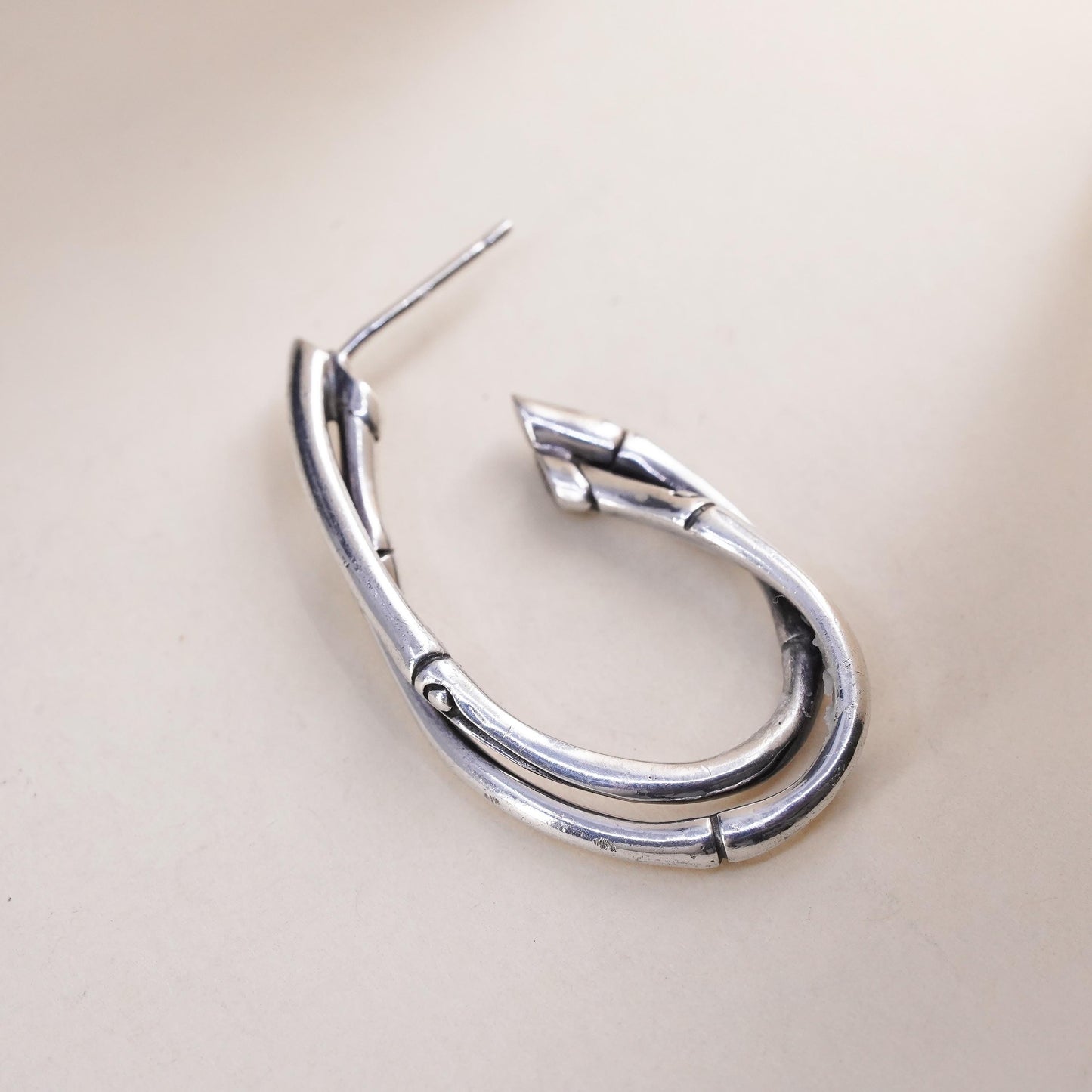 1.5", John Hardy 925 Sterling Silver Single Bamboo entwinted Earring