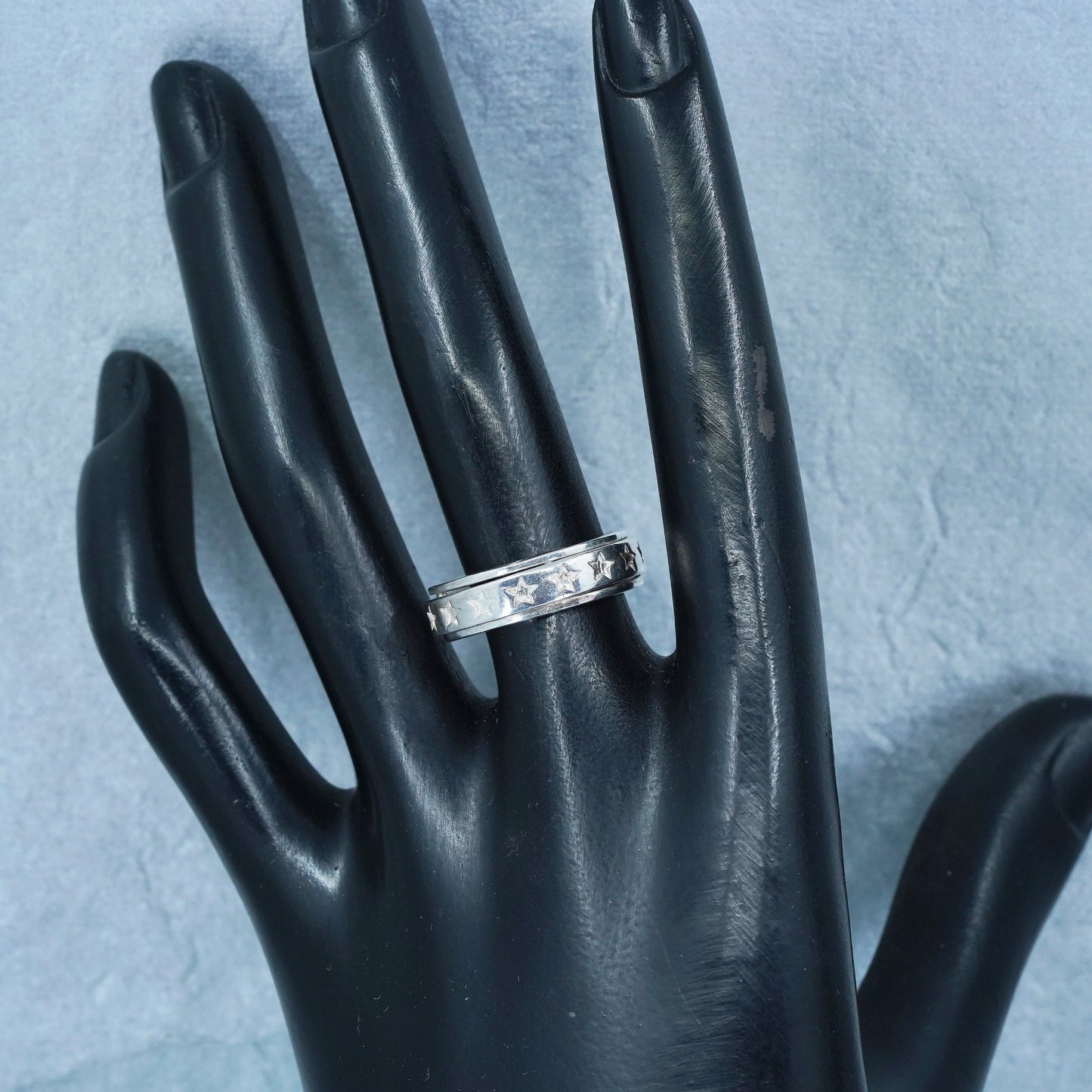 Size 7, vintage Sterling 925 silver handmade ring, star spinner band