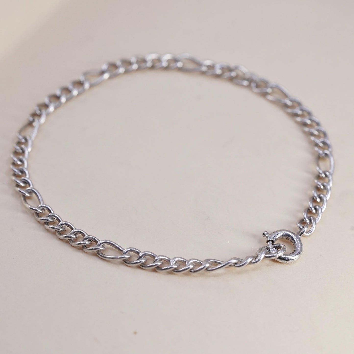 7” 4mm, Vintage Italian sterling 925 silver bracelet, figaro chain