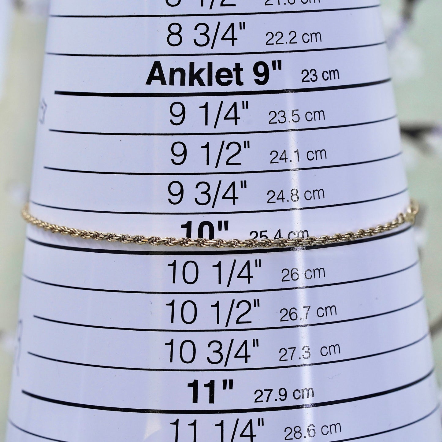 9+1”, vermeil yellow gold sterling silver bracelet, Italy 925 rope ankle anklet