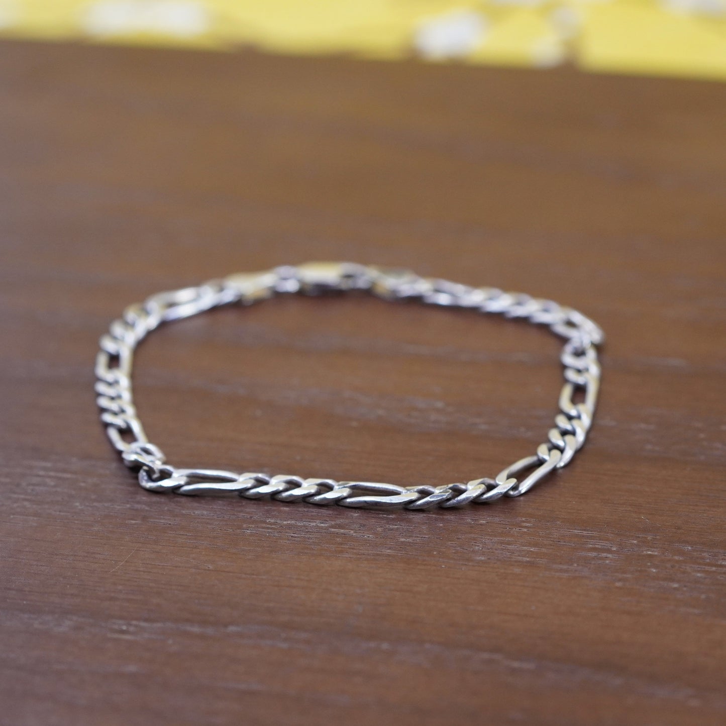 7.75” 4mm, vintage Sterling silver bracelet, 925 figaro link chain