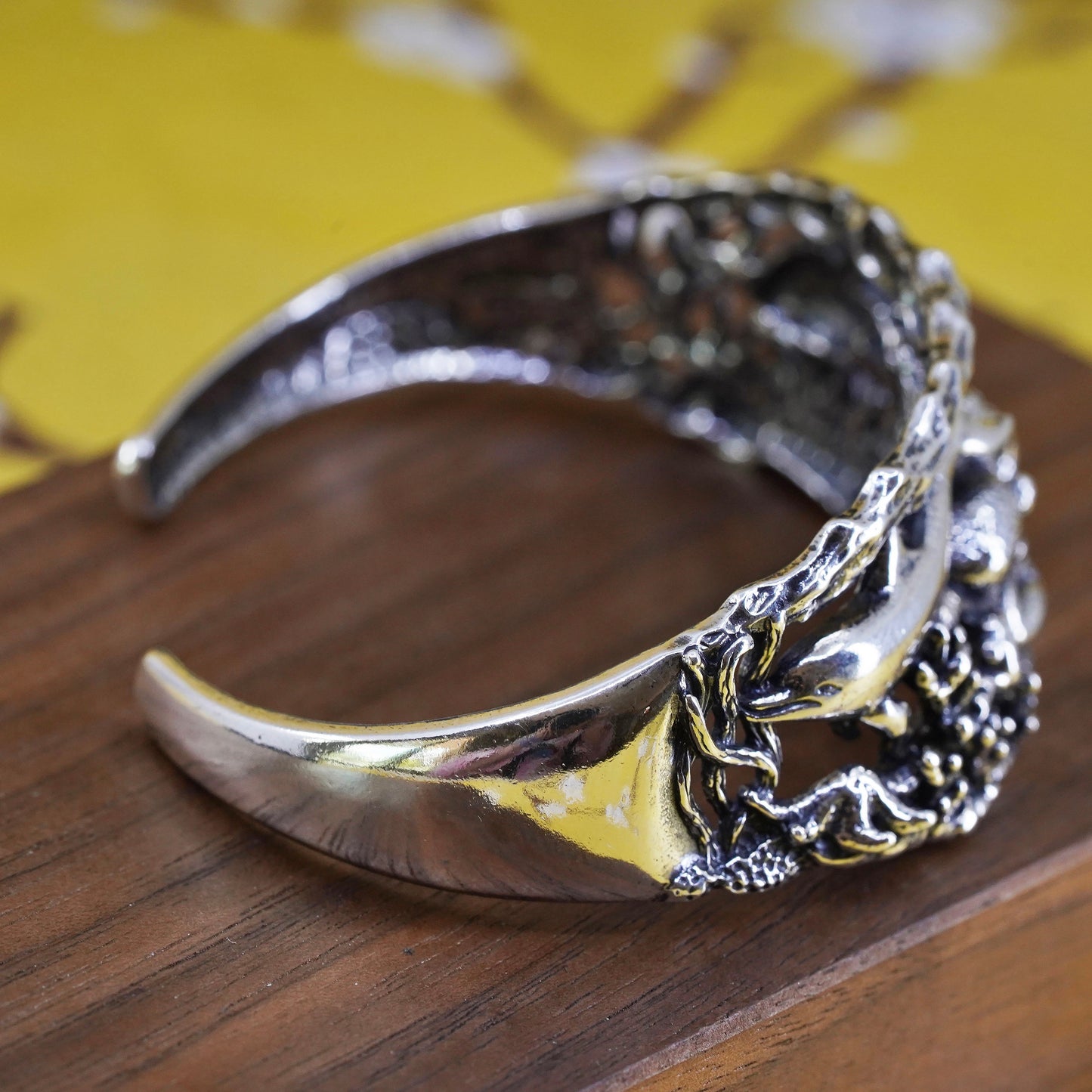 6.5", sterling silver SC bracelet, 925 sea animal octopus dolphin turtle cuff