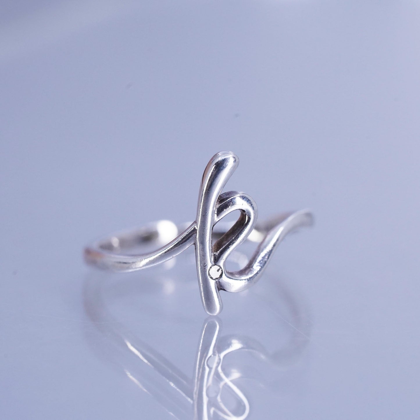 Size adjustable, Sterling 925 silver stackable ring, initial letter K diamond