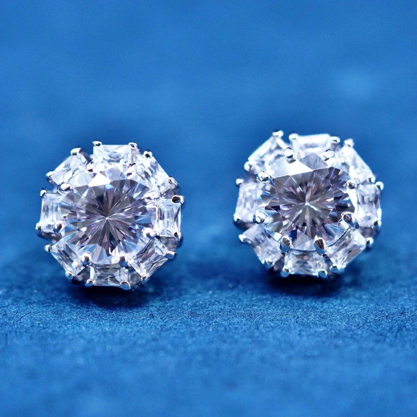 Vintage sterling silver handmade earrings, 925 studs with CZ inlay