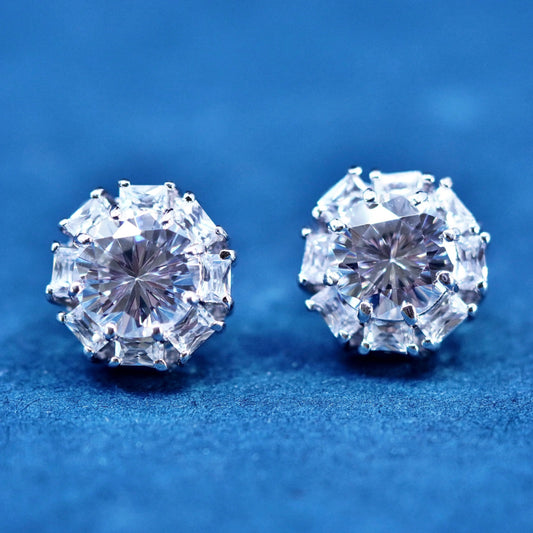 Vintage sterling silver handmade earrings, 925 studs with CZ inlay
