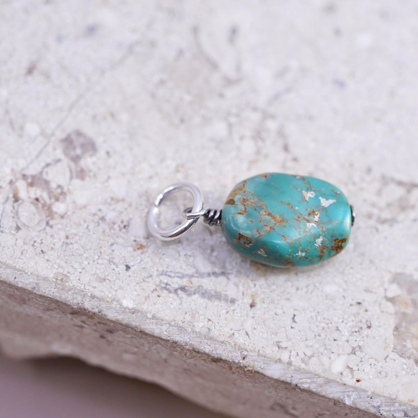 Vintage Sterling silver handmade pendant, 925 turquoise charm