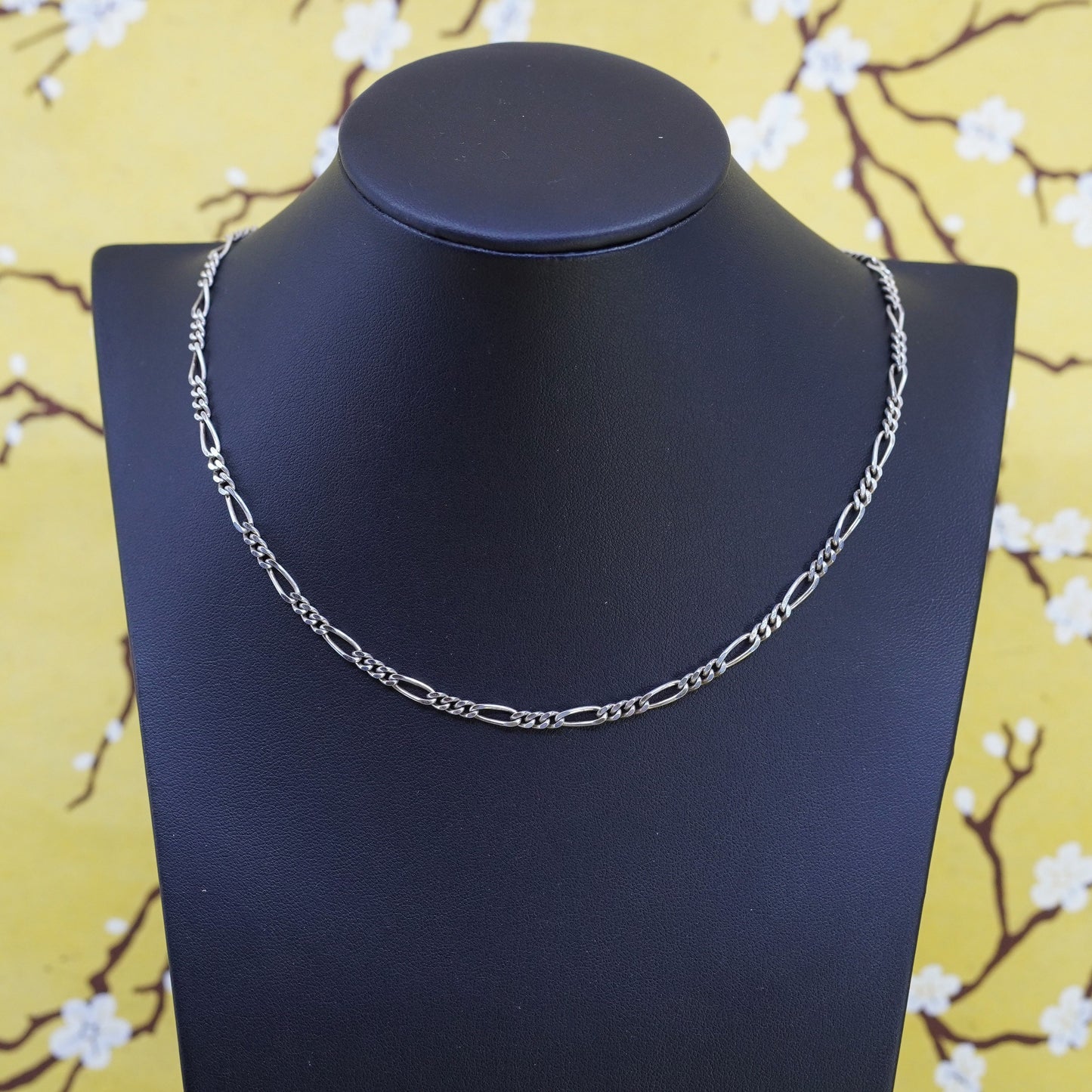 18”, 4mm, vintage Sterling silver figaro chain, Italy 925 necklace