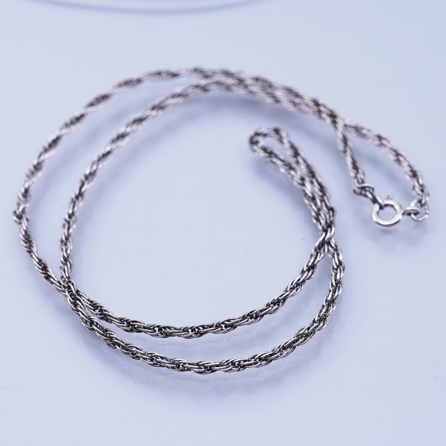 18” 3mm, vintage Italian Sterling 925 silver Singapore rope chain necklace
