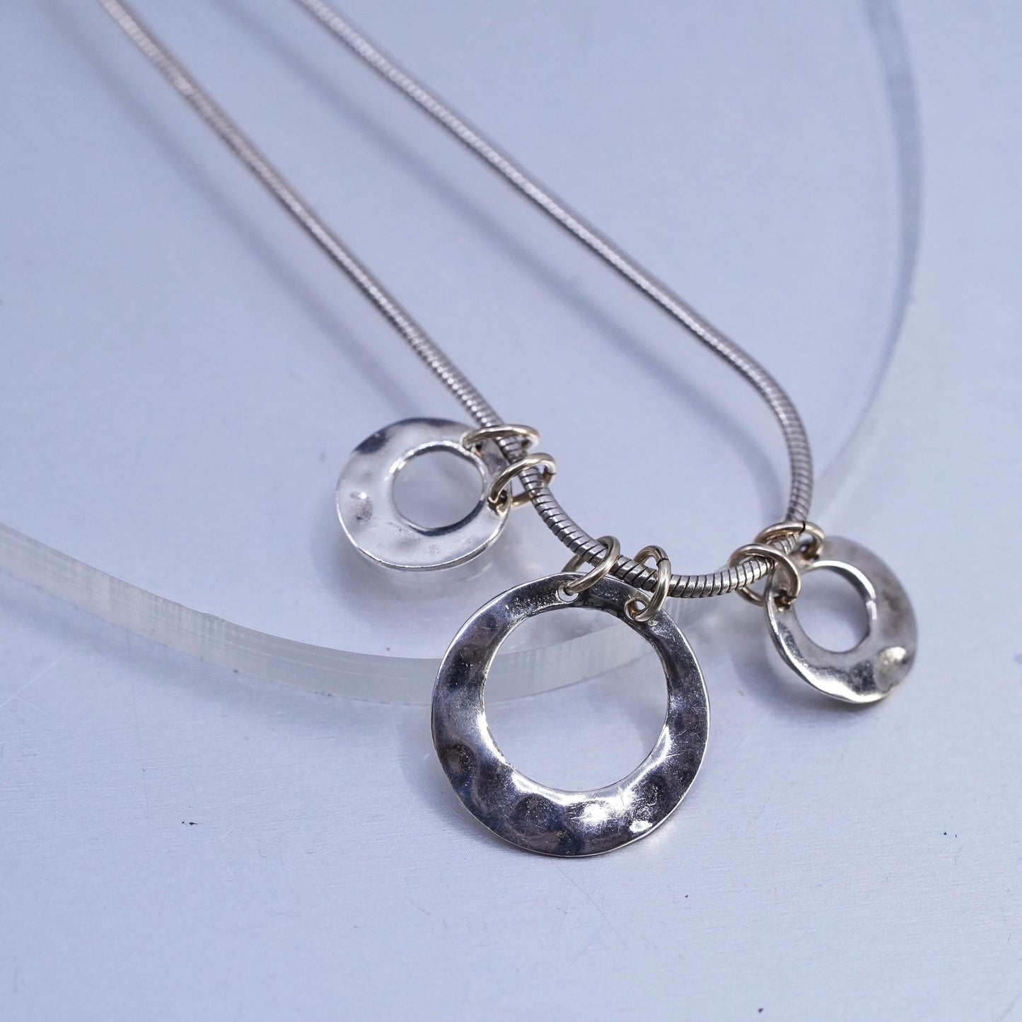 18", Brighton Sayan Sterling Silver snake Necklace and hammered circle pendant