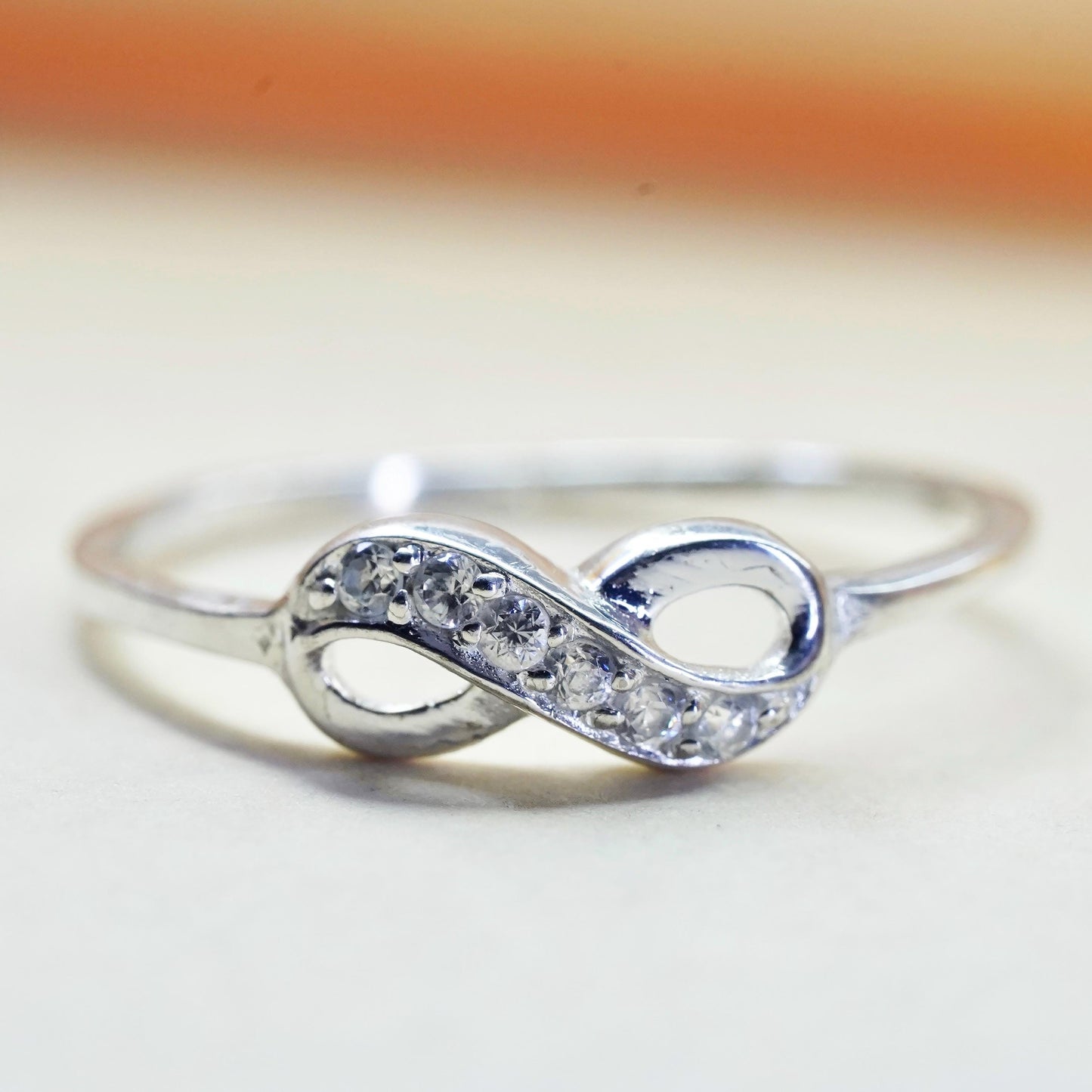 Size 7.75, vintage sterling 925 silver ring with cluster CZ, stackable band