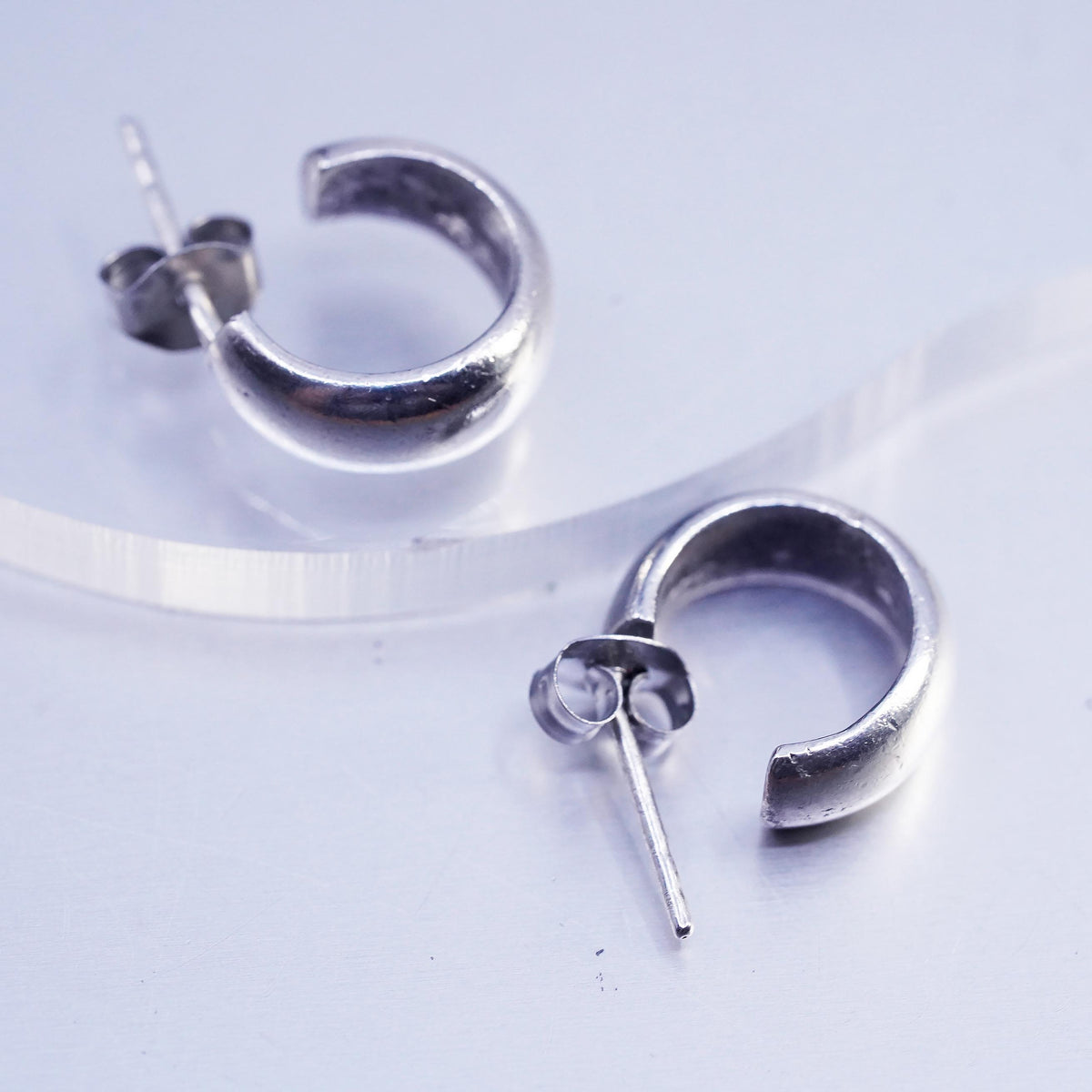 0.5", Vintage 925 Sterling Silver Handmade Hoop Earrings, 925 huggie studs
