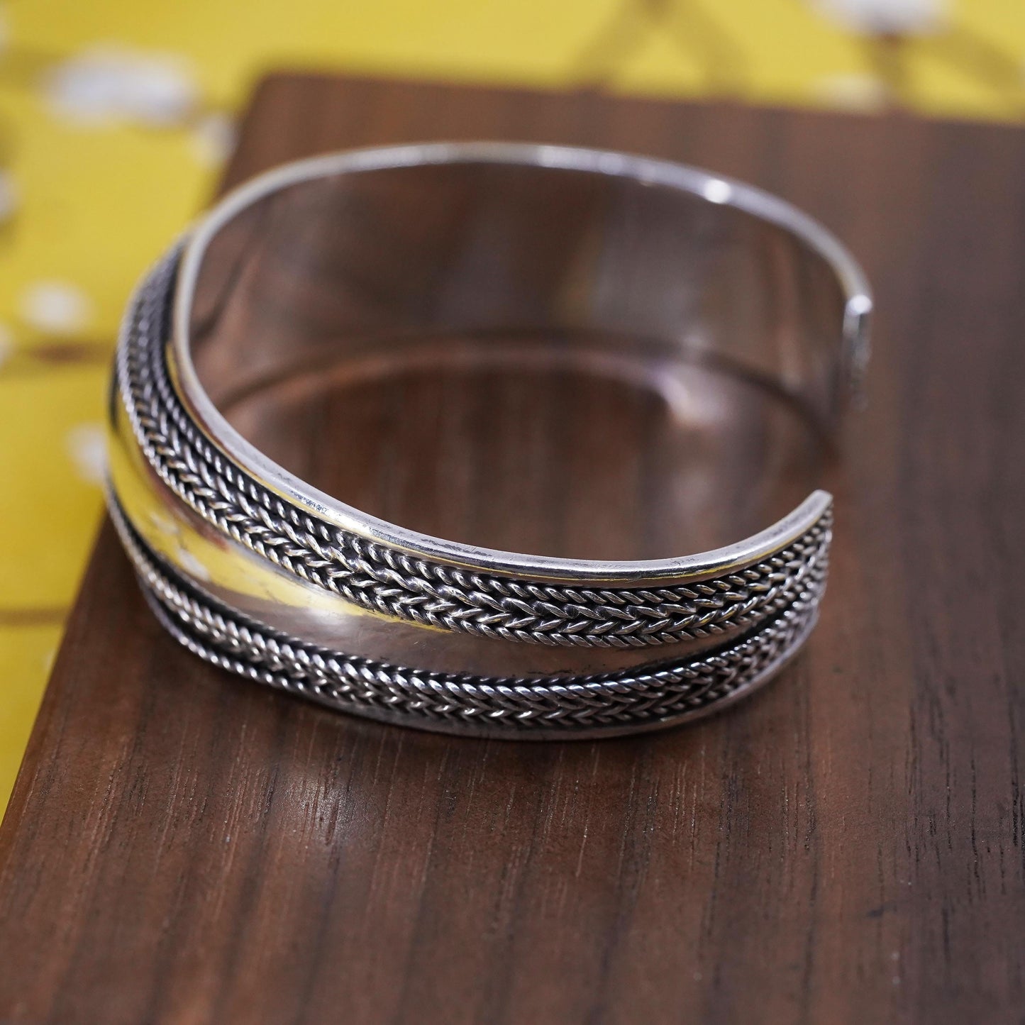 6.5", Vintage Sterling silver handmade bracelet, 925 braided woven cable cuff