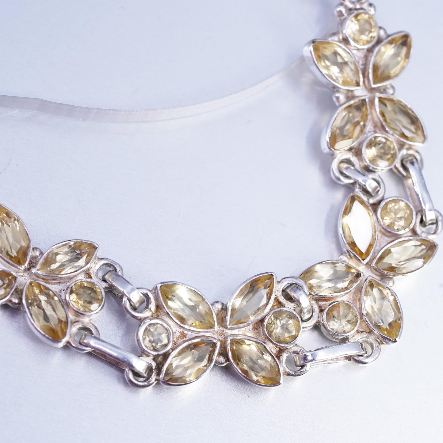 17+1", Sterling 925 silver circle chain necklace citrine butterfly pendant