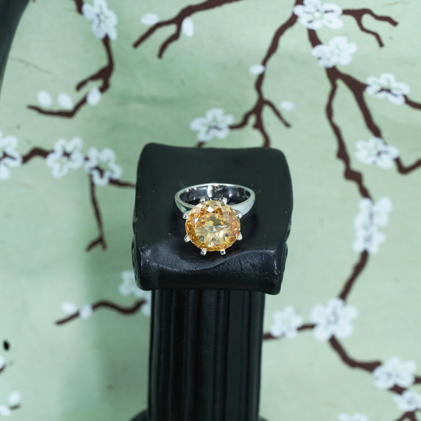 Size 8.5, vintage Sterling silver handmade ring, 925 crown band with citrine
