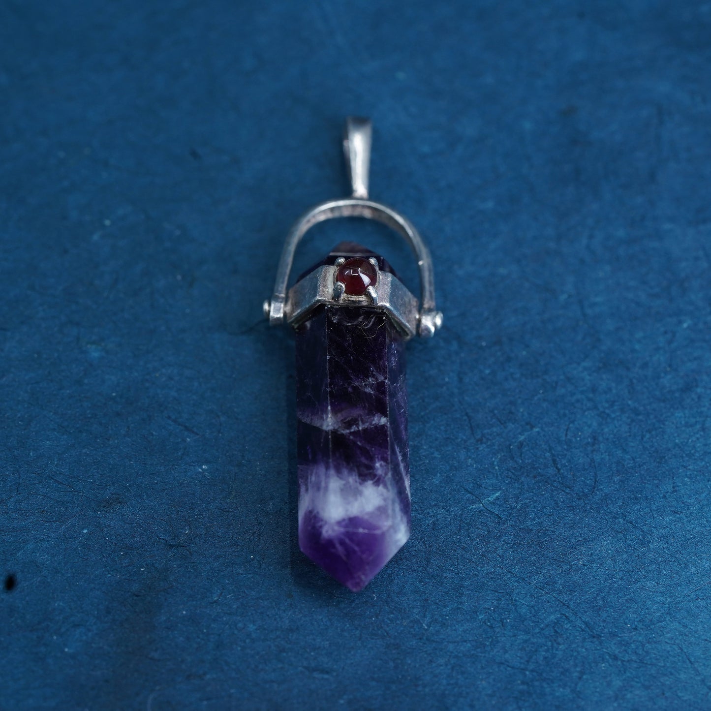 vtg handmade sterling 925 silver charm pendant with healing garnet and amethyst