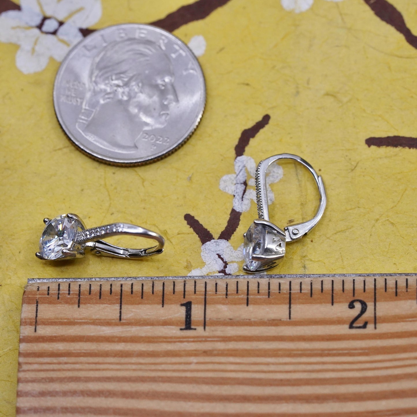 Vintage Sterling 925 silver handmade earrings with cluster CZ and lever back