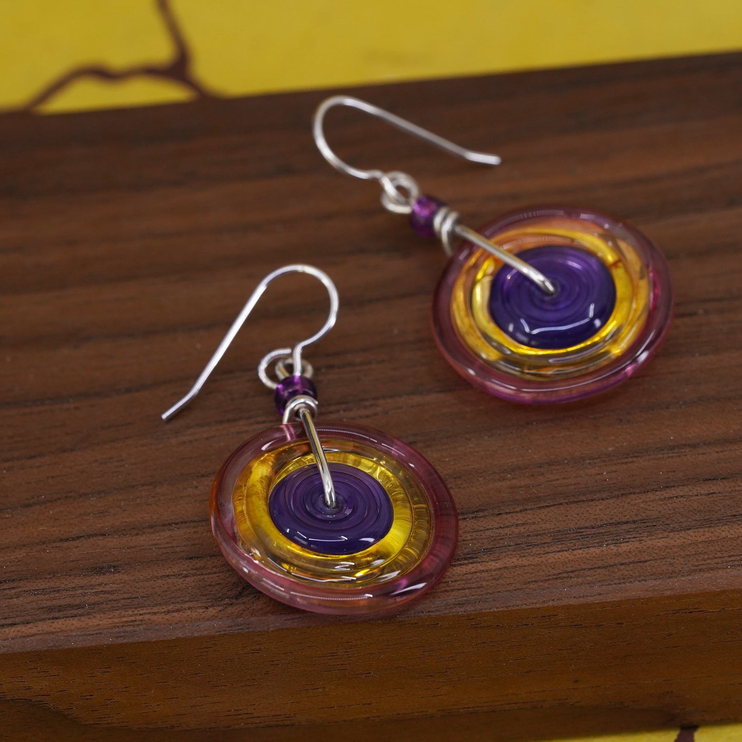 Vintage Eye Candy Sterling silver handmade earrings, 925 glass beads