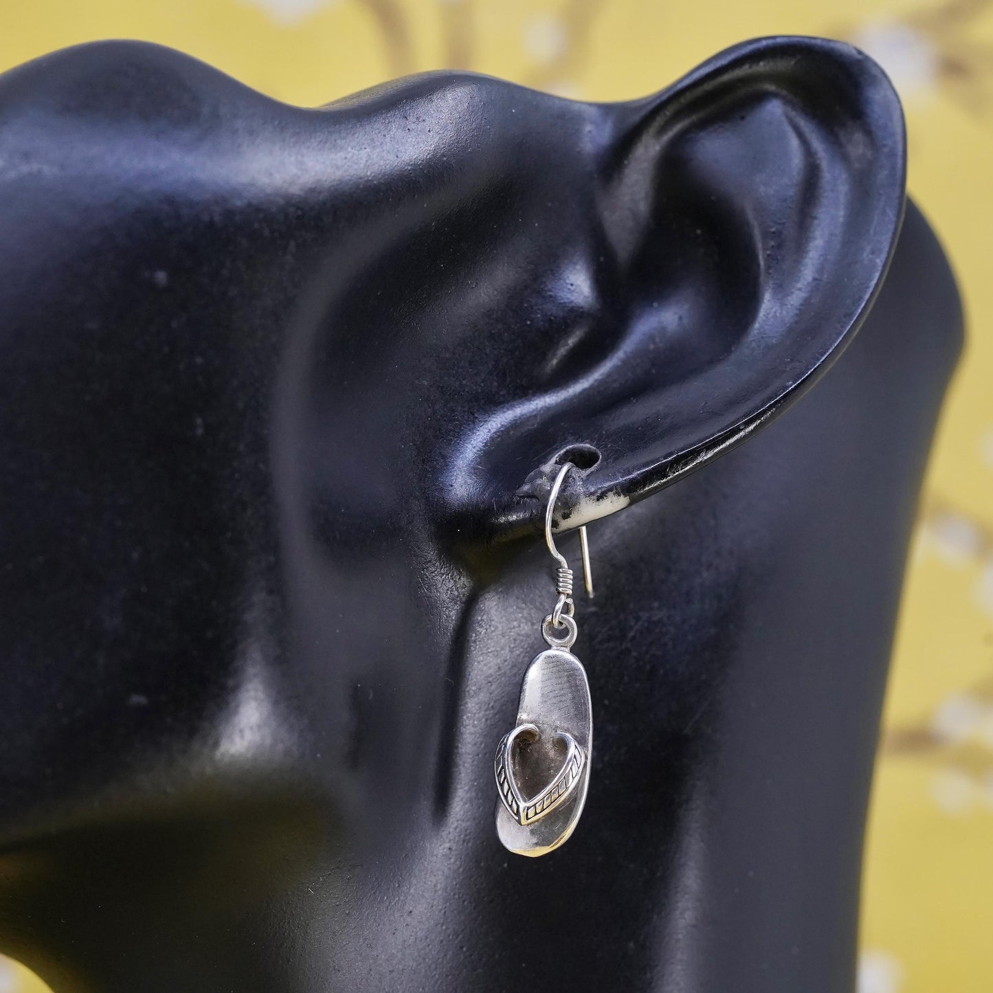 Vintage Sterling silver handmade earrings, 925 sandal shoe drops
