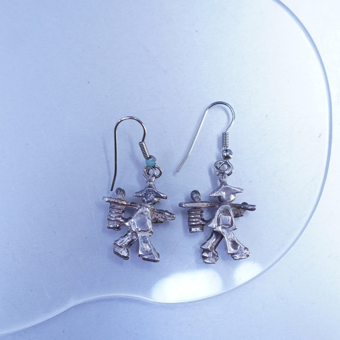 Vintage Sterling 925 silver handmade carrier earrings drops