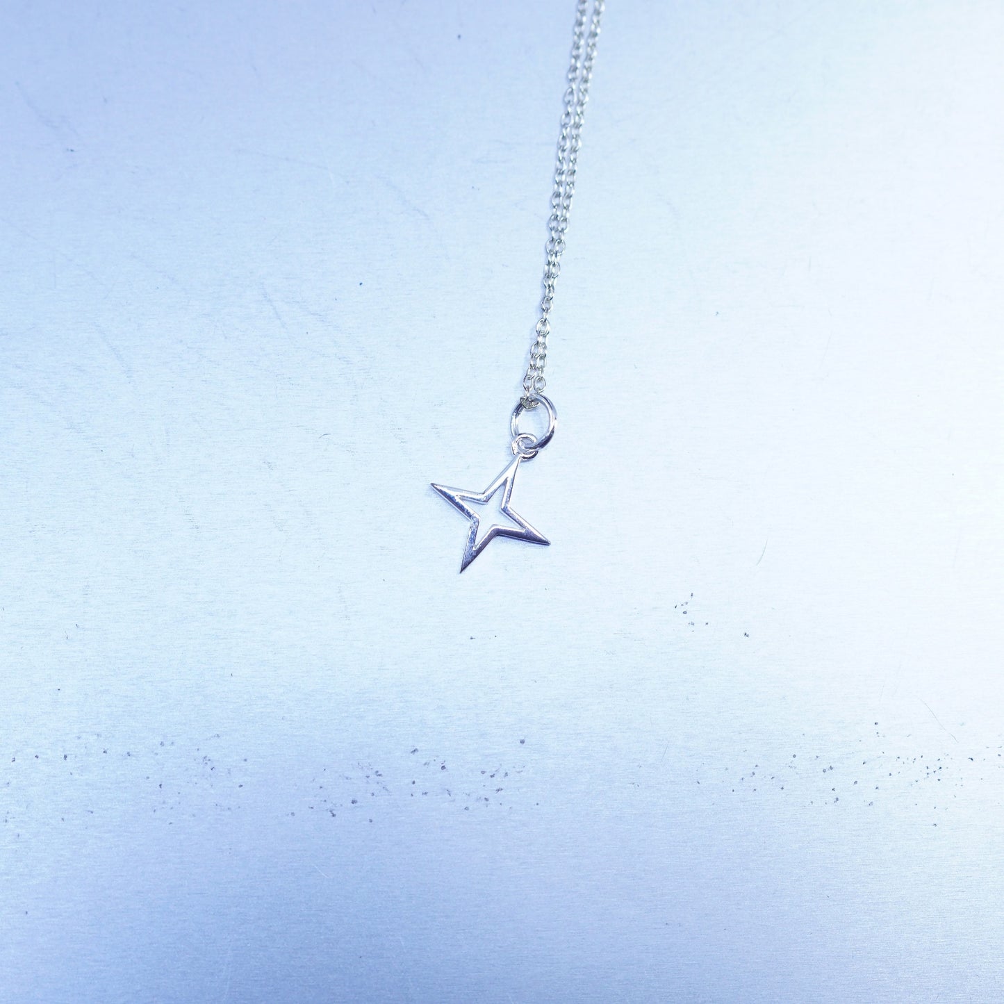 16+2”, vintage Sterling 925 silver circle necklace with compass star pendant