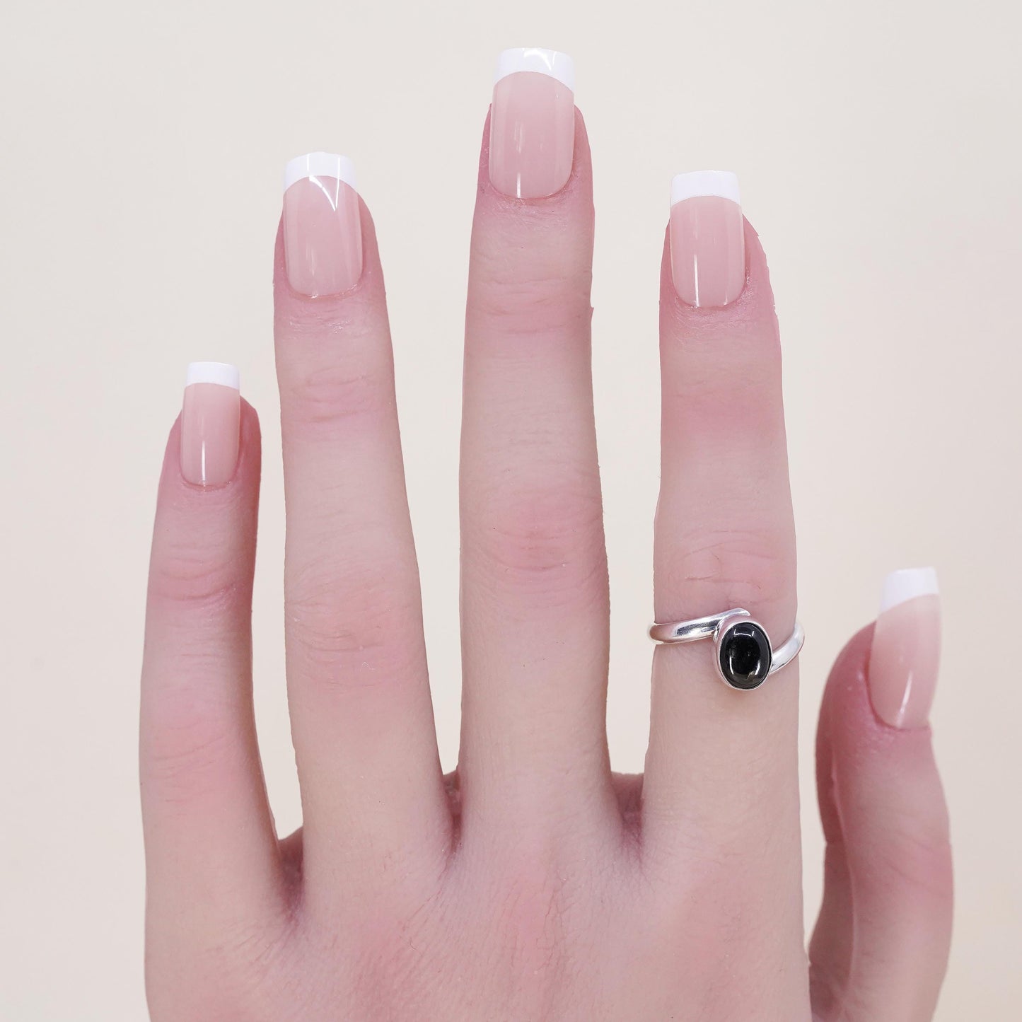 Size 5, vintage Sterling 925 silver handmade yin yang ring with onyx