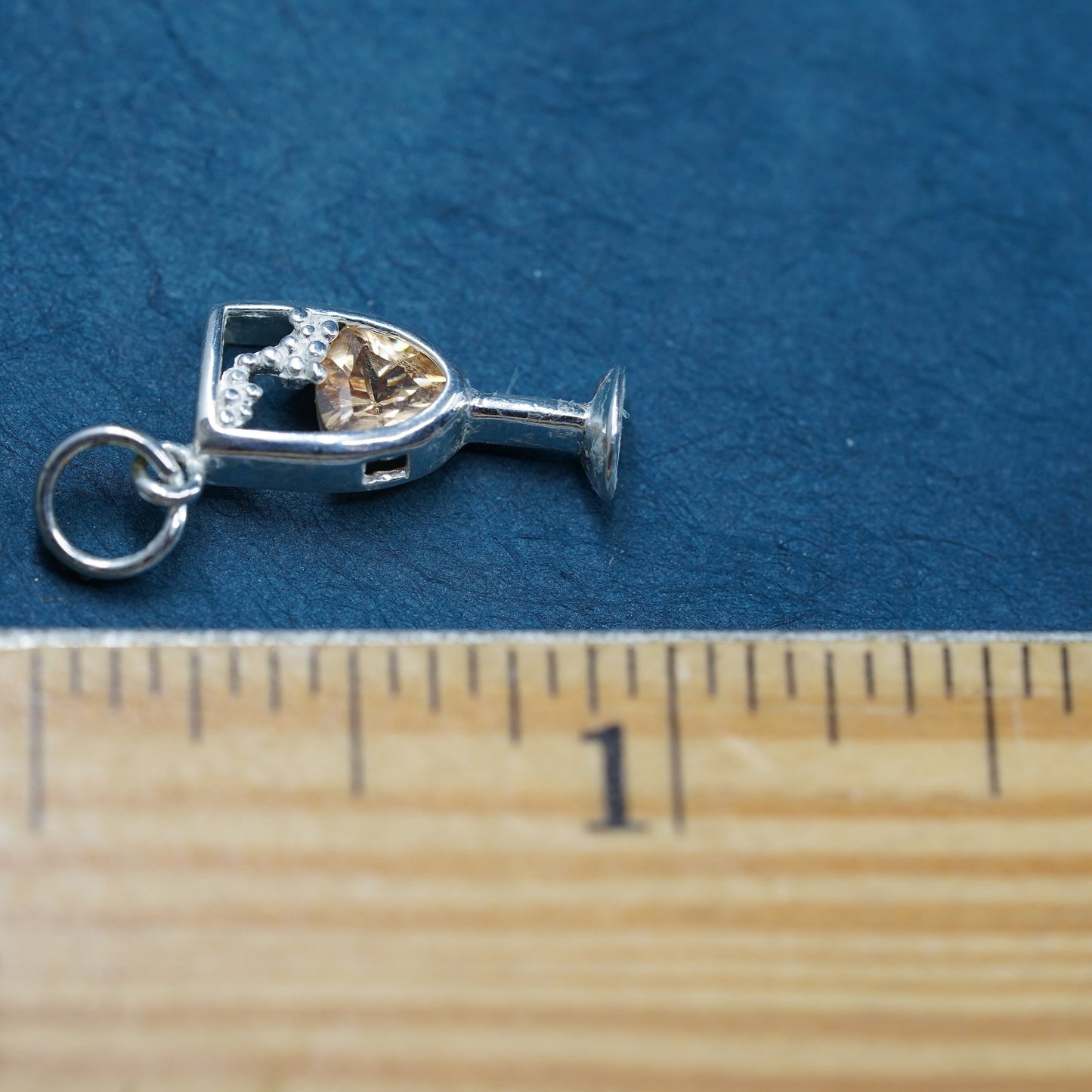 Sterling silver handmade pendant, 925 champagne glass charm with orange crystal