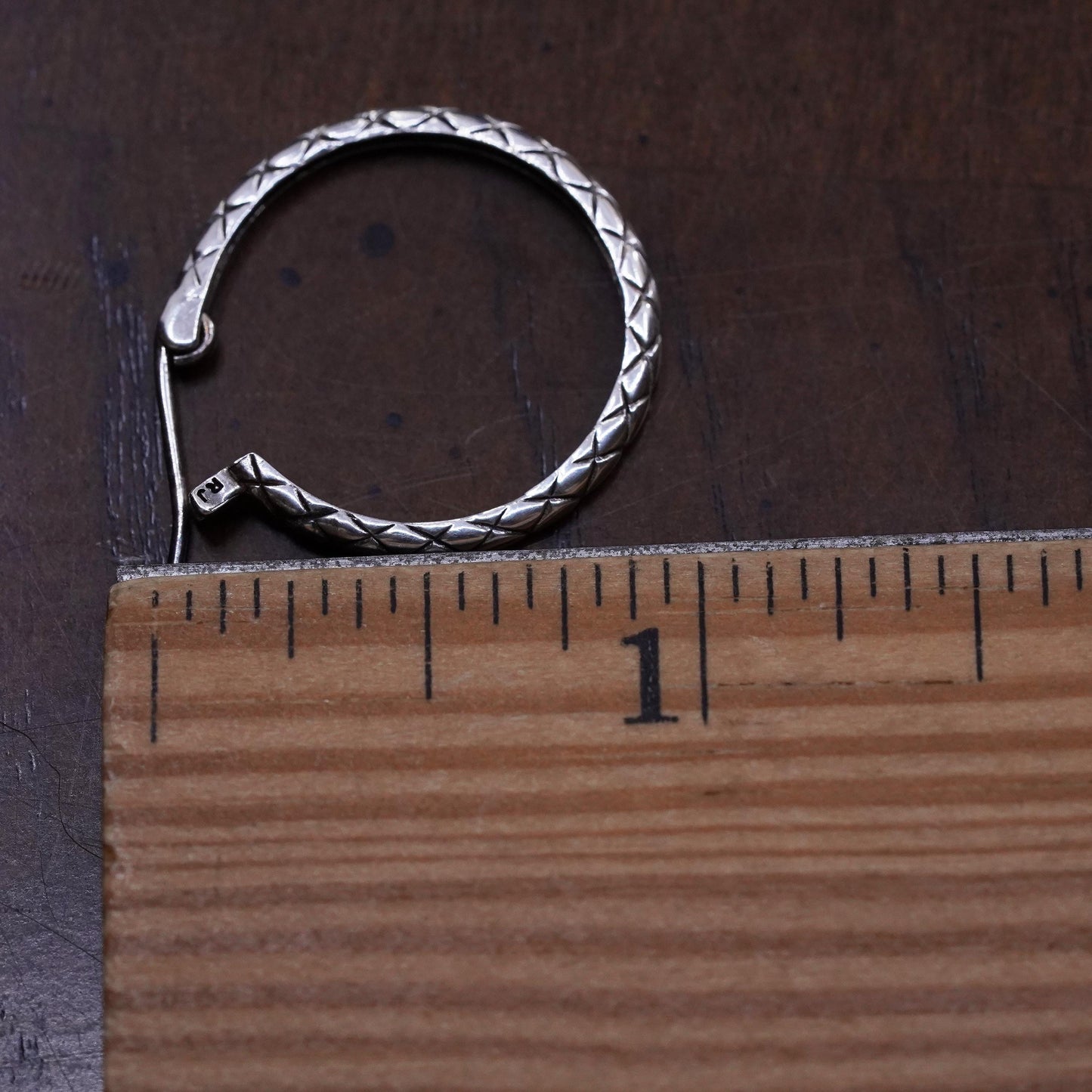 0.75", Vintage sterling silver single earring, fashion minimalist textured hoop