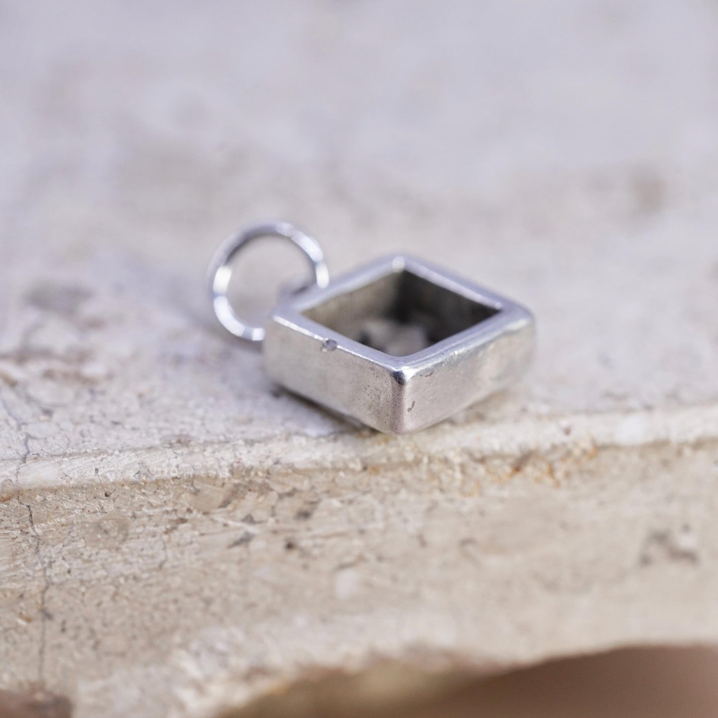 Vintage sterling 925 silver handmade pendant, square charm