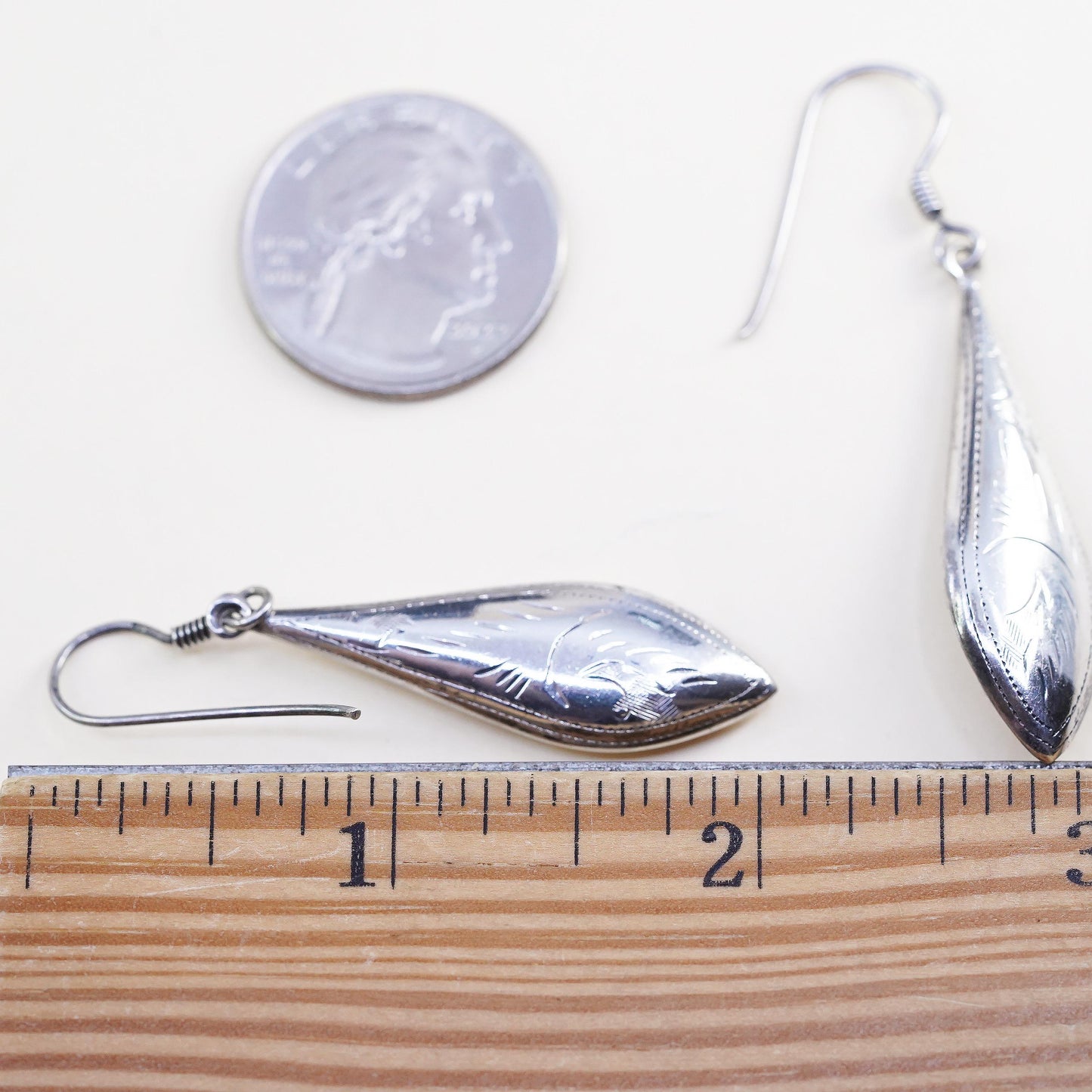 Vintage sterling silver handmade earrings, puffy textured 925 teardrops