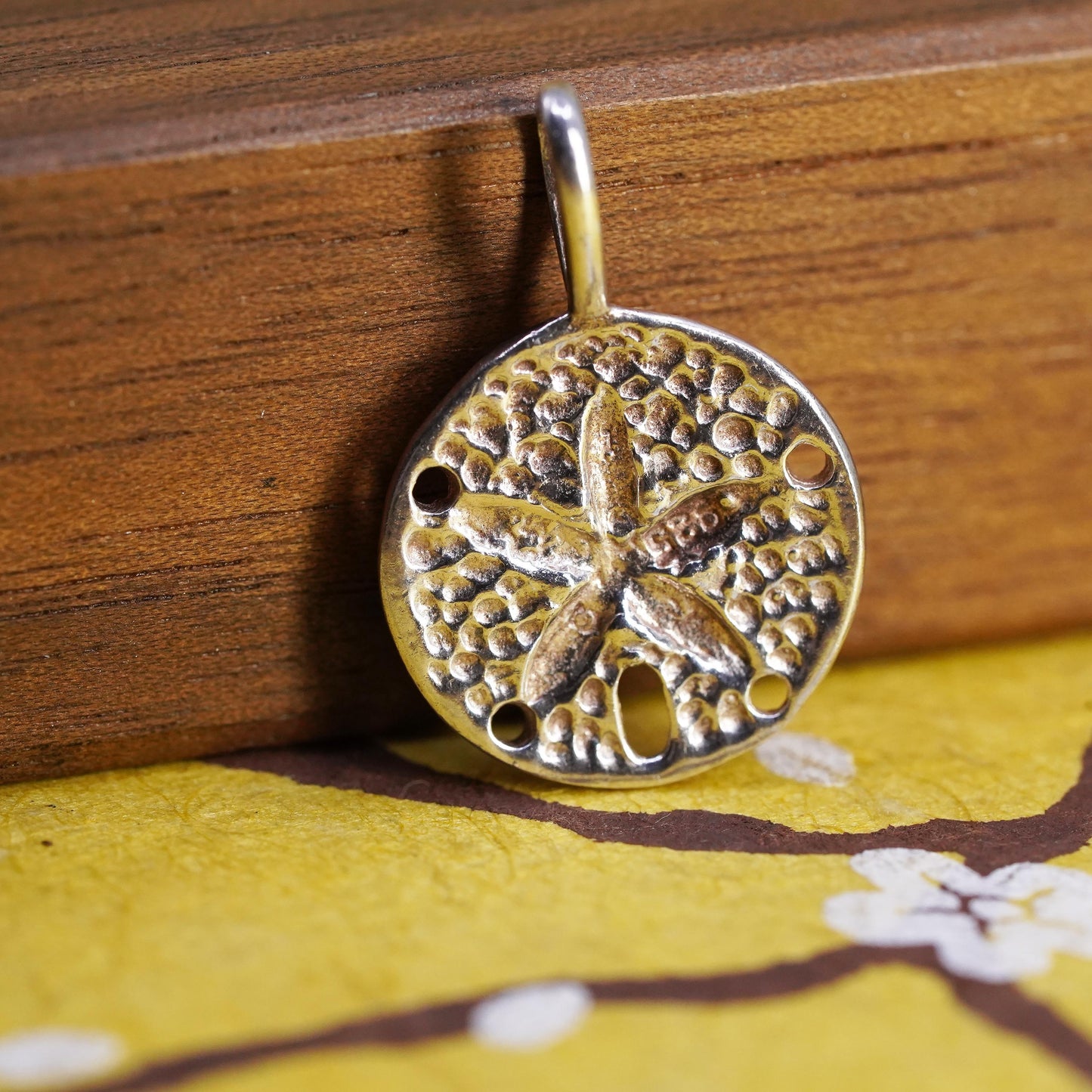 Vintage Sterling Silver Handmade Pendant, textured 925 sand dollar charm