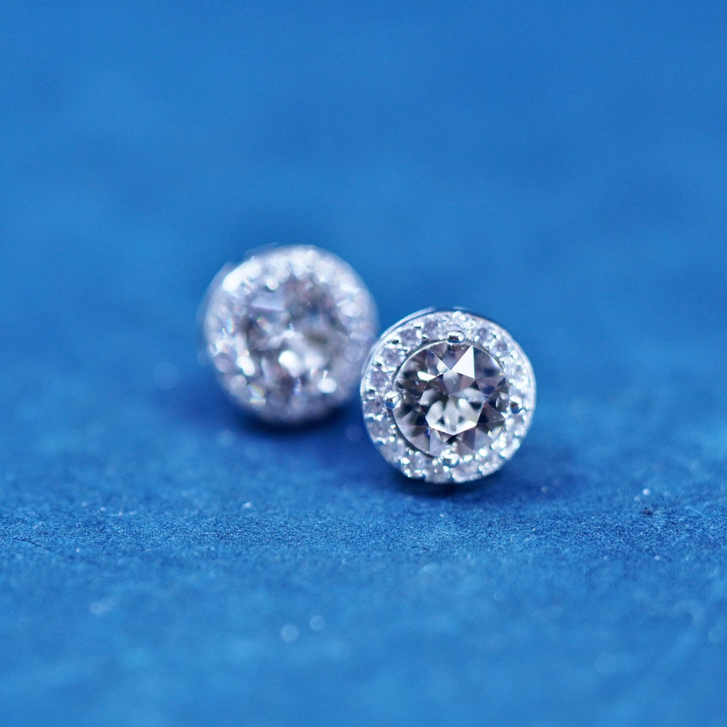 Vintage sterling silver handmade earrings, 925 studs with CZ inlay