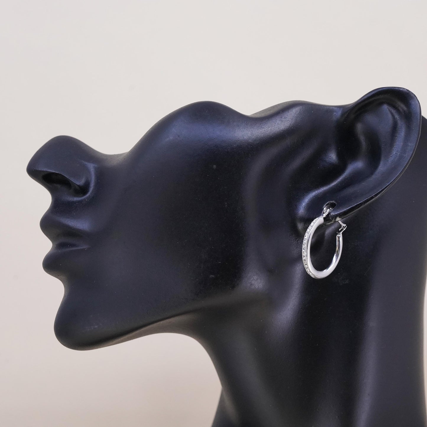 0.75", Vintage sterling silver loop single earring, fashion primitive hoop cz