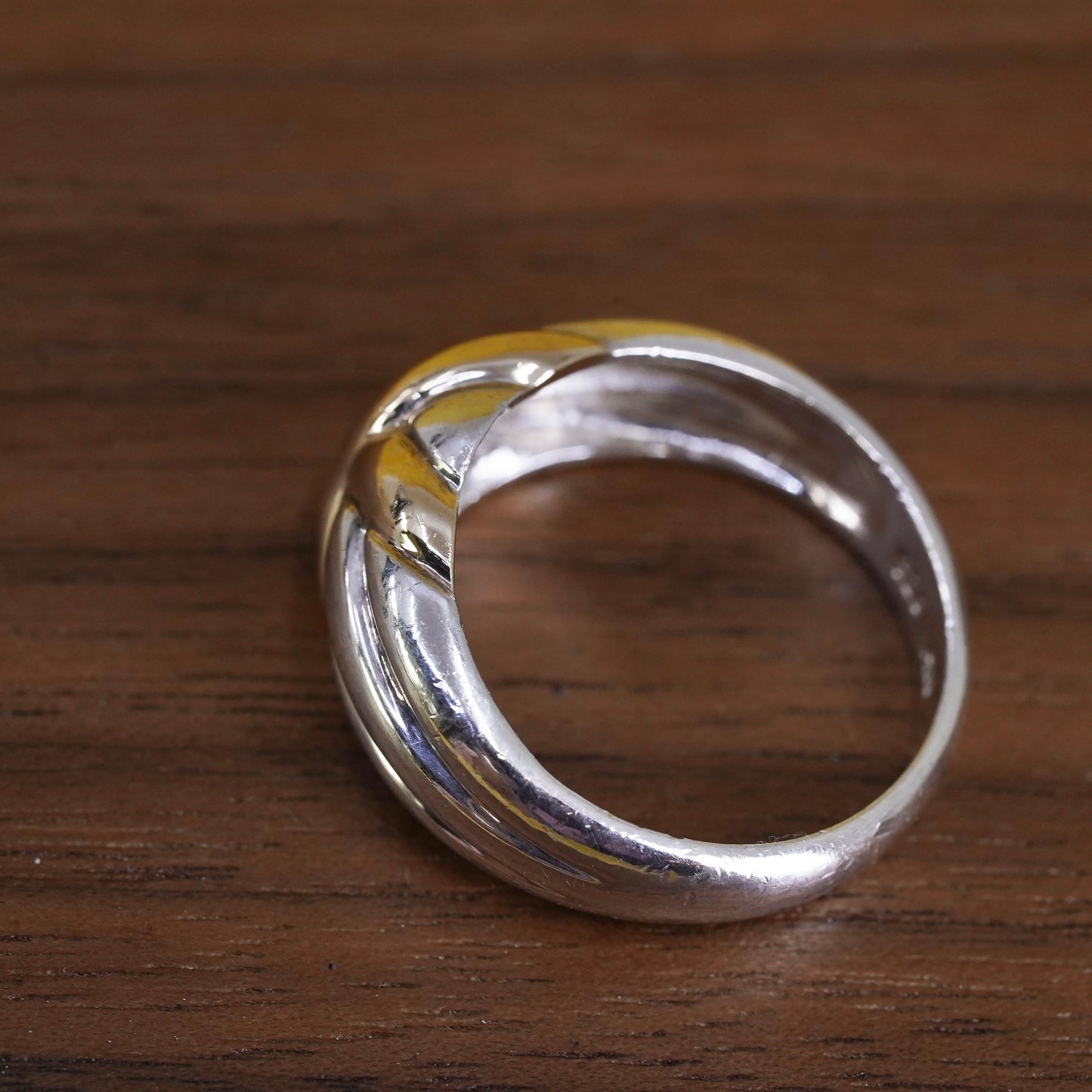 Size 6, VTG two tone Sterling silver handmade ring, 925 band w/ gold tone cross