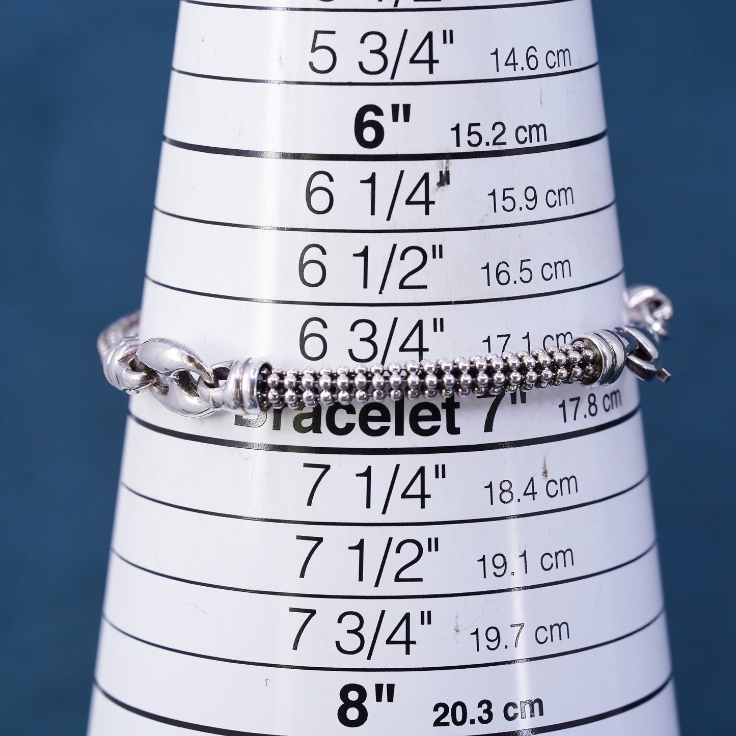 7", Italy Sterling silver handmade chain, 925 beads bracelet and puffy anchor