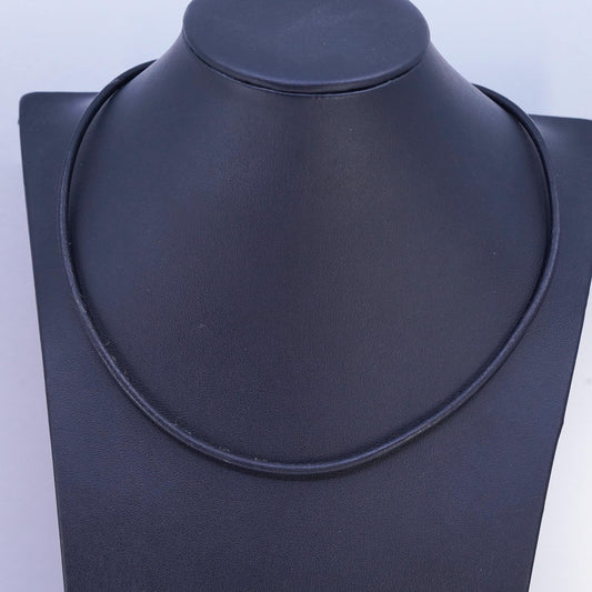 18” 3mm, Vintage Sterling 925 Silver Clasp with black Leather Necklace