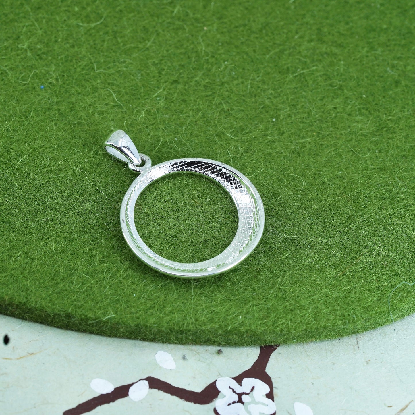 Vintage sterling silver handmade pendant, 925 circle charm