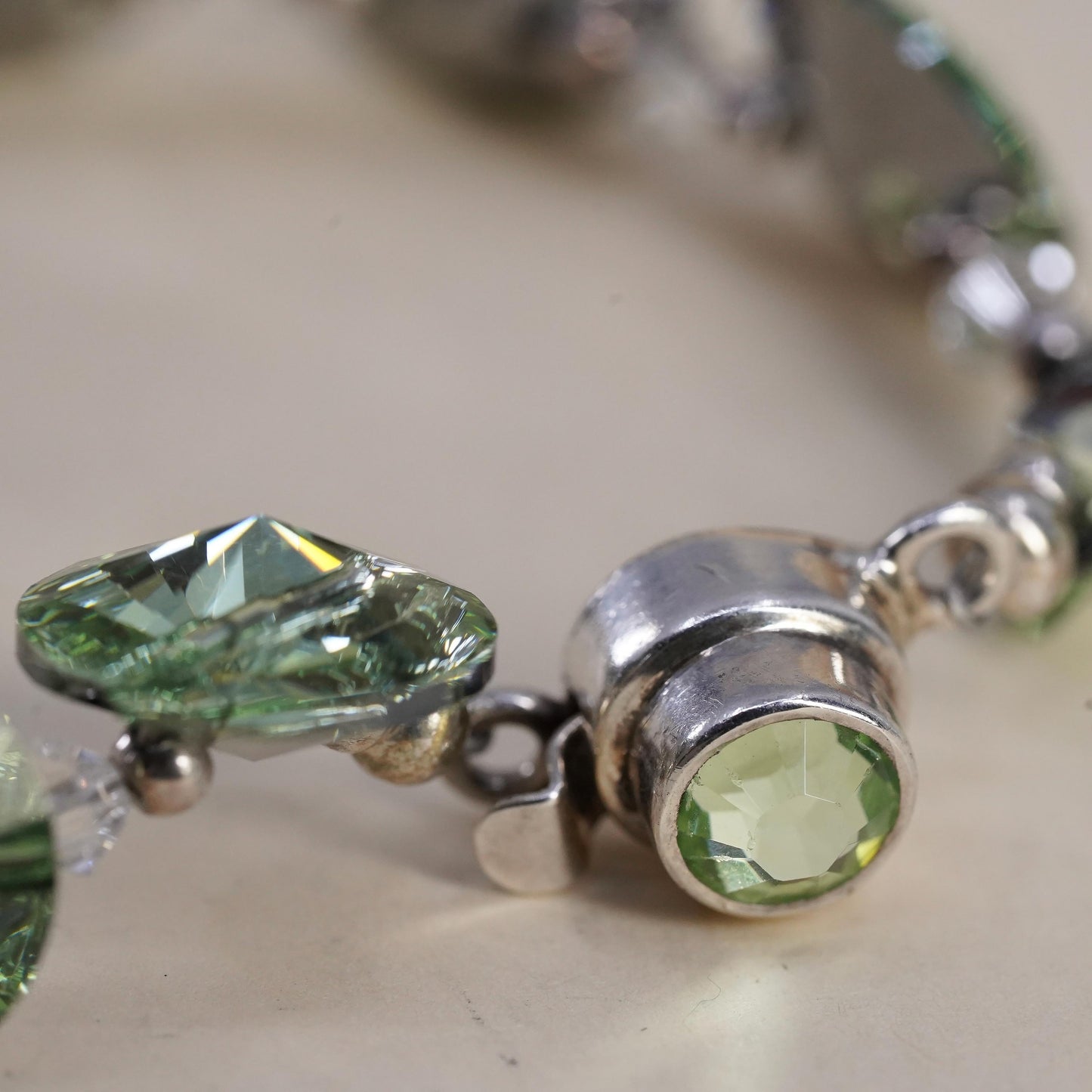 6.5", VTG Crystal Bracelet, Light Green Rivoli Crystal, Sterling 925 Silver