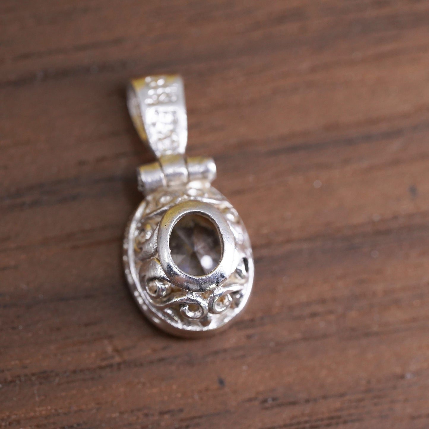 Vintage Sterling silver handmade pendant, 925 oval with Cz